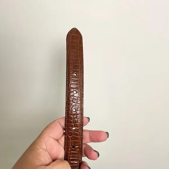 Talbots‎ Brown Genuine Leather Brown Croc Gold Plate Belt Women's sz S - Picture 6 of 8